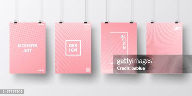 posters with pink geometric designs, isolated on white background - binder clip vector stock illustrations