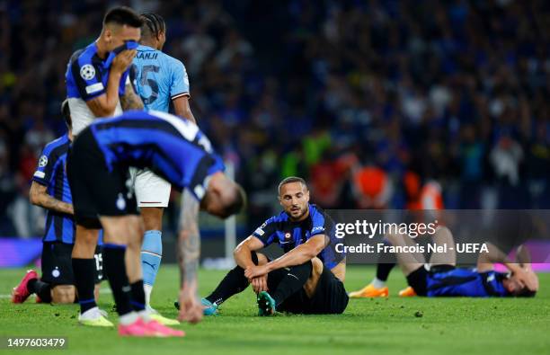 Danilo D`Ambrosio of FC Internazionale looks dejected at the end of the UEFA Champions League 2022/23 final match between FC Internazionale and...