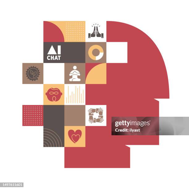 chatbot infographic with icons for community life - intelligence community stock illustrations