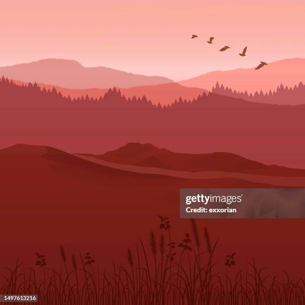moody mountains landscape drawing - wheat ridge stock illustrations