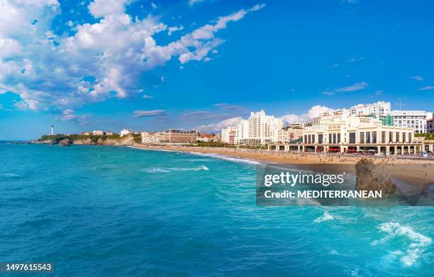 biarritz beach in new aquitaine, atlantic pyrenees, french basque country france - biarritz stock pictures, royalty-free photos & images