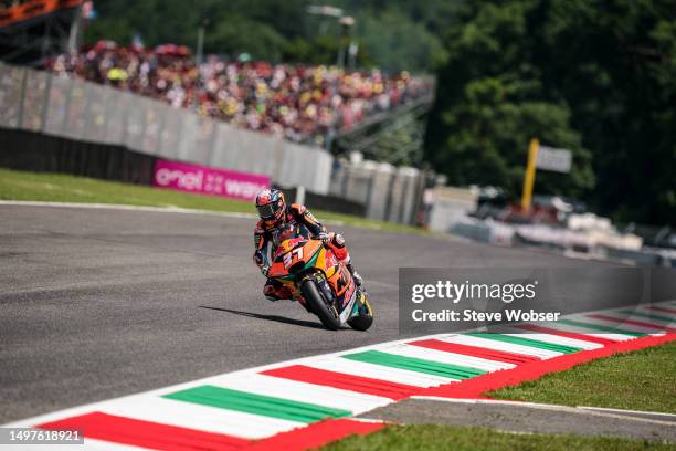 Moto2 rider Pedro Acosta of Spain and Red Bull KTM Ajo leads the race during the Race of the MotoGP Gran Premio d'Italia Oakley at Mugello Circuit on...