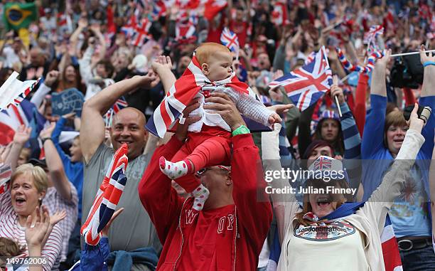 Fans show their support during the Women's Football Quarter Final match between Great Britain and Canada, on Day 7 of the London 2012 Olympic Games...