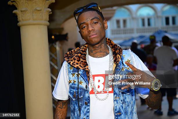 Soulja boy attends the sweet 16 birthday party for Young Jeezy's son Jadarius Jenkins on July 29, 2012 in Atlanta, Georgia.