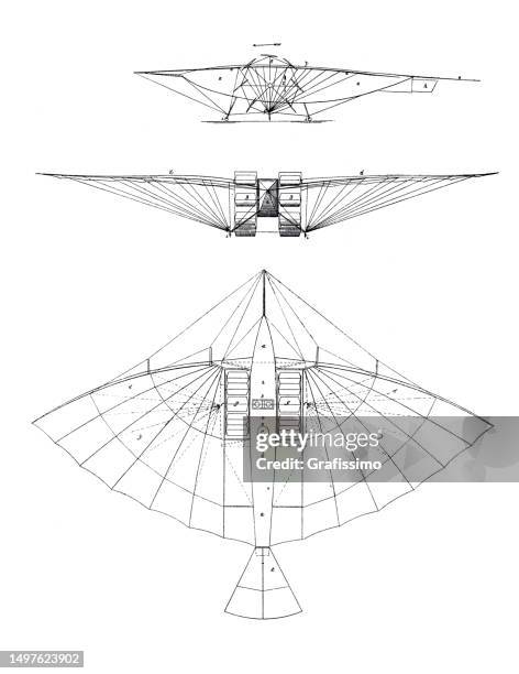 monoplane glider proposed by gustav koch in 1889 - glider stock illustrations