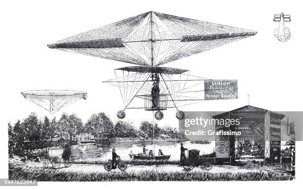 air vehicle of hermann ganswindt in berlin germany 1897 - helicopter blades stock illustrations