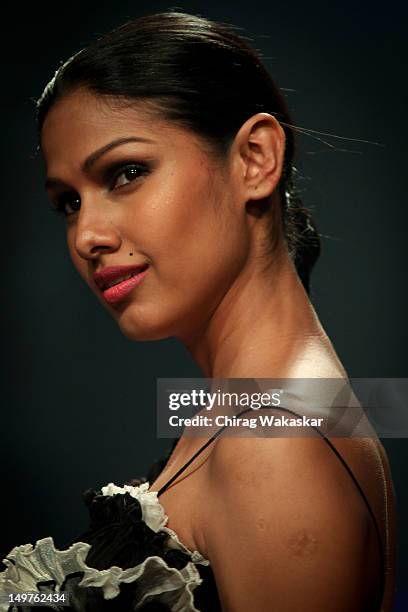 Model walks the runway at the Ritu Beri show at The Lakme Fashion Week Winter/Festive 2012 day 1 at the Grand Hyatt on August 3, 2012 in Mumbai,...