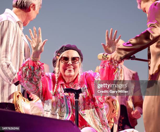 Joni Mitchell performs in concert during "Joni Jam" honoring her at Gorge Amphitheatre on June 10, 2023 in George, Washington.