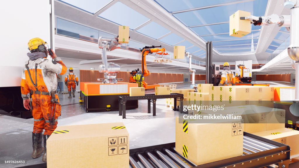 Box Factory Labourer Factory Workers Load Boxes And Crates Inside A Warehouse High-Res Stock ...