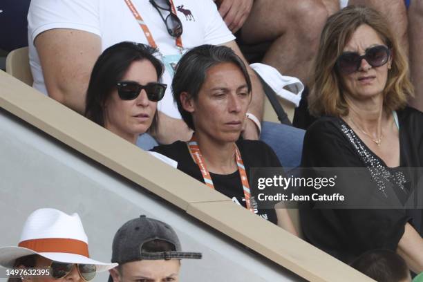 Flavia Pennetta and Francesca Schiavone attend the 2023 French Open at Roland Garros on June 09, 2023 in Paris, France.