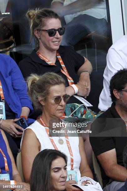 Nathalie Herreman-Bagby, above Pauline Parmentier attend the 2023 French Open at Roland Garros on June 09, 2023 in Paris, France.