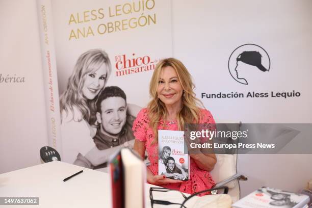 Actress Ana Obregon signs copies of the book 'El chico de las musarañas' during the 82nd Madrid Book Fair, at the Retiro Park, on 11 June, 2023 in...