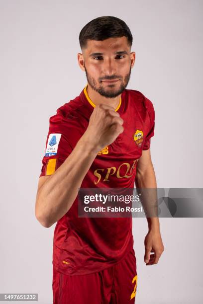 Roma new signing Houssem Aouar during his first photoshoot at Centro Sportivo Fulvio Bernardini on June 11, 2023 in Rome, Italy.