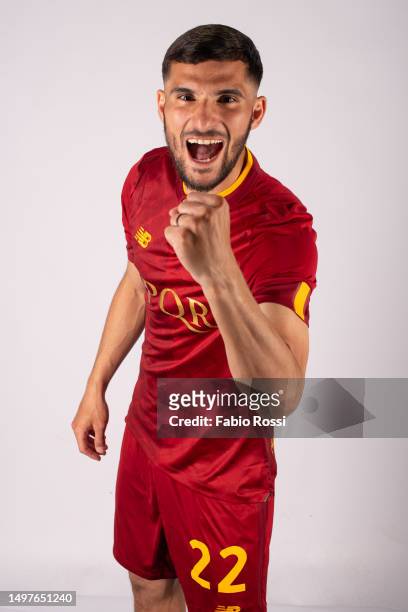 Roma new signing Houssem Aouar during his first photoshoot at Centro Sportivo Fulvio Bernardini on June 11, 2023 in Rome, Italy.
