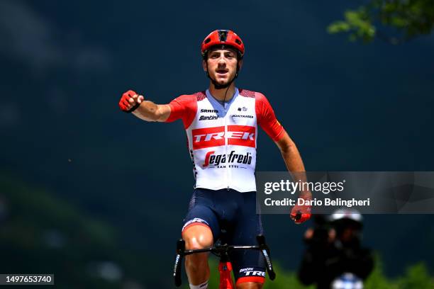 Giulio Ciccone of Italy and Team Trek - Segafredo celebrates at finish line as stage winner during the 75th Criterium du Dauphine 2023, Stage 8 a...