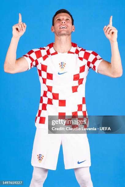 Borna Barisic of Croatia poses for a portrait during the Croatia Finalists Access Day - UEFA Nations League Finals 2022/23 on June 08, 2023 in...