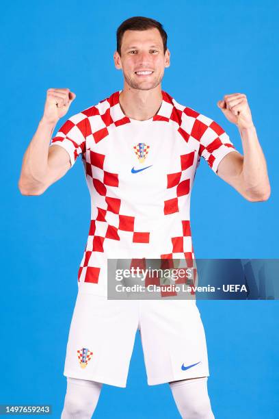 Borna Barisic of Croatia poses for a portrait during the Croatia Finalists Access Day - UEFA Nations League Finals 2022/23 on June 08, 2023 in...