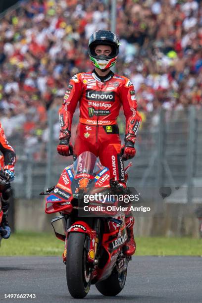 Francesco Bagnaia of Italy and Ducati Lenovo Team celebrate the victory of the Race of MotoGP of Italy at Mugello Circuit on June 11, 2023 in...