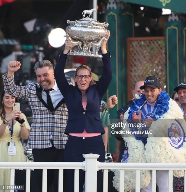 Owner Jon Ebbert, trainer Jena Antonucci, and jockey Javier Castellano wins the 155th running of the Belmont Stakes at Belmont Park in Elmont, New...