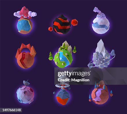 Low Poly Planet Vector Set Low Poly Planet Vector Set