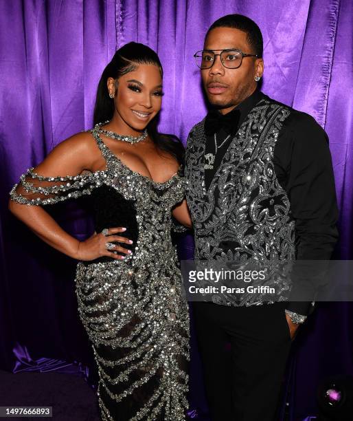 Ashanti and Nelly attend 3rd Annual Birthday Ball for Quality Control CEO Pierre "P" Thomas at The Fox Theatre on June 08, 2023 in Atlanta, Georgia.