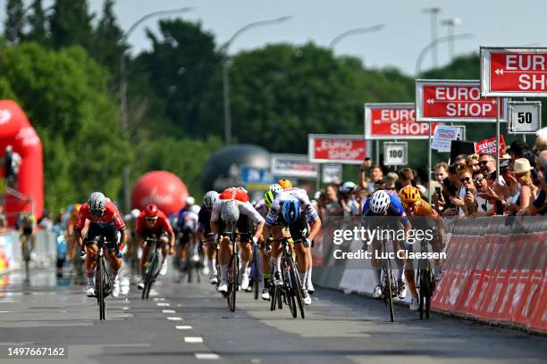 Caleb Ewan of Australia and Team Lotto Dstny, Fabio Jakobsen of The Netherlands and Team Soudal - Quick Step, Jasper Philipsen of Belgium and Team...