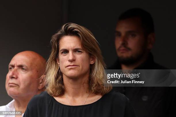 French Open director, Amelie Mauresmo, watches on during the Men's Singles Final match between Novak Djokovic of Serbia and Casper Ruud of Norway on...