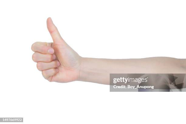 cropped shot of thumbs-up gesture isolated with white background. - geste de la main photos et images de collection