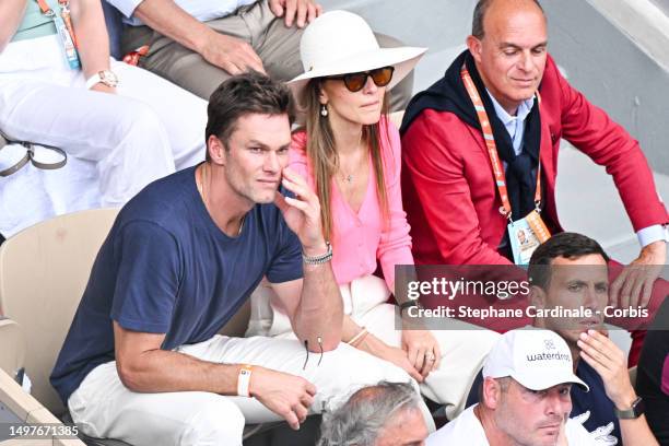 Tom Brady and Jelena Djokovic attend the 2023 French Open at Roland Garros on June 11, 2023 in Paris, France.