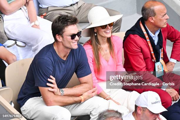 Tom Brady and Jelena Djokovic attend the 2023 French Open at Roland Garros on June 11, 2023 in Paris, France.