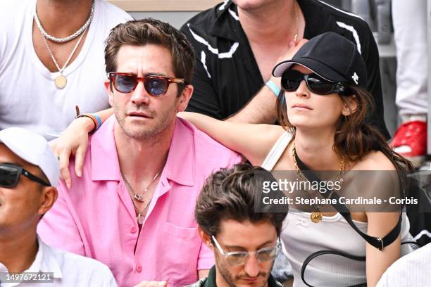 Jake Gyllenhaal and Jeanne Cadieu attend the 2023 French Open at Roland Garros on June 11, 2023 in Paris, France.