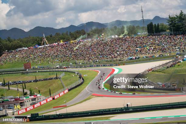 MotoGP riders after the start - Francesco Bagnaia of Italy and Ducati Lenovo Team leads the field during the Race of the MotoGP Gran Premio d'Italia...