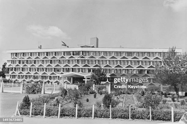 Exterior view of the Ministry of Foreign Affairs building on Menelik II Avenue in Addis Ababa, Ethiopia, circa 1965. Designed by architects Zalman...