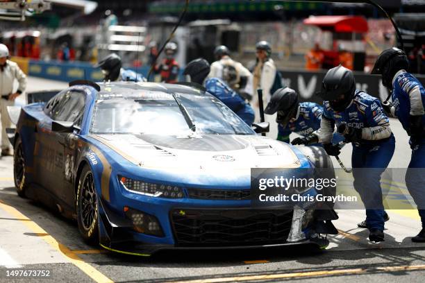 The NASCAR Next Gen Chevrolet ZL1 pits during the 100th anniversary of the 24 Hours of Le Mans at the Circuit de la Sarthe June 10, 2023 in Le Mans,...