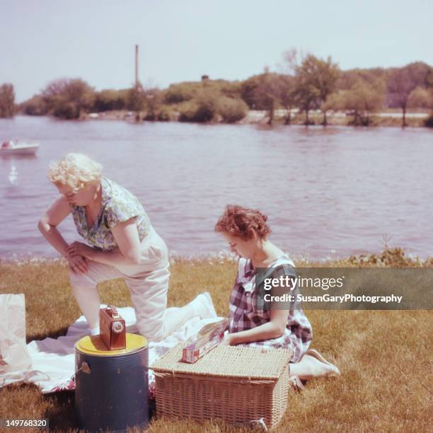 vintage mother and daughter at picnic - 1961 stock pictures, royalty-free photos & images