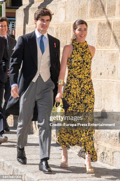 Belen Corsini and Carlos Fitz James Stuart at the wedding of Blanca Sainz and Guillermo Comenge in the church of Santiago Apostle in the town of...