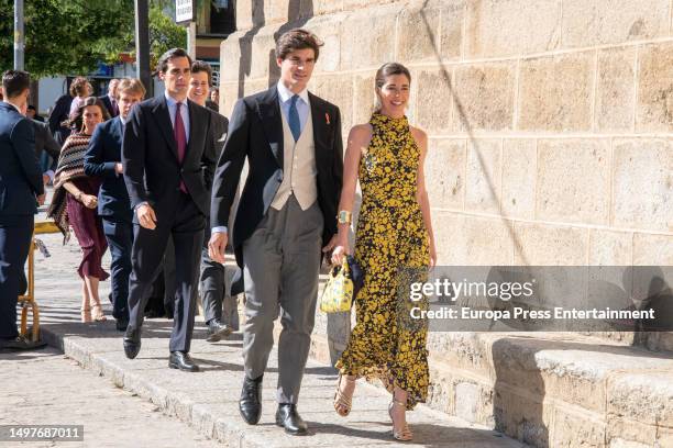 Belen Corsini and Carlos Fitz James Stuart at the wedding of Blanca Sainz and Guillermo Comenge in the church of Santiago Apostle in the town of...