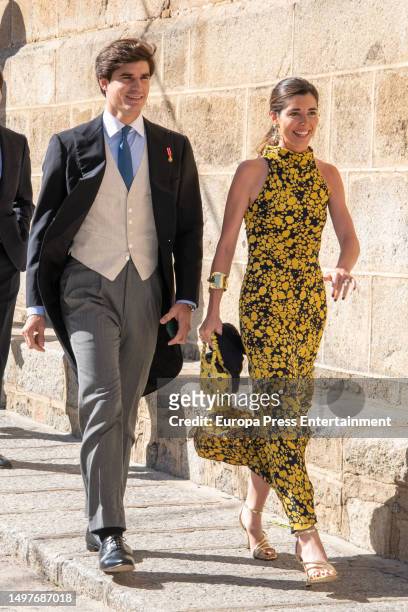Belen Corsini and Carlos Fitz James Stuart at the wedding of Blanca Sainz and Guillermo Comenge in the church of Santiago Apostle in the town of...