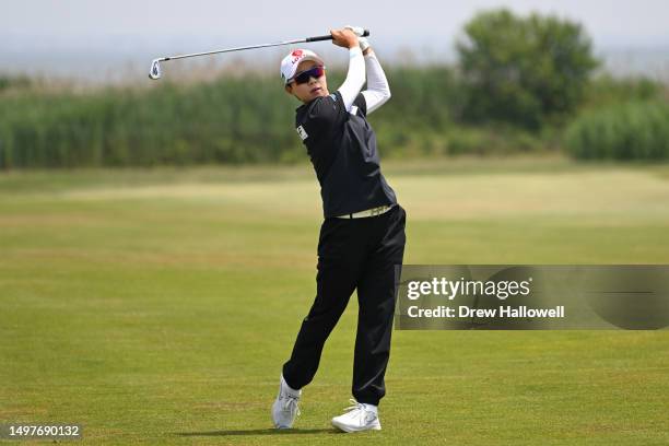 Hyo Joo Kim of South Korea hits from the third fairway during the final round of the ShopRite LPGA Classic presented by Acer at Seaview Bay Course on...