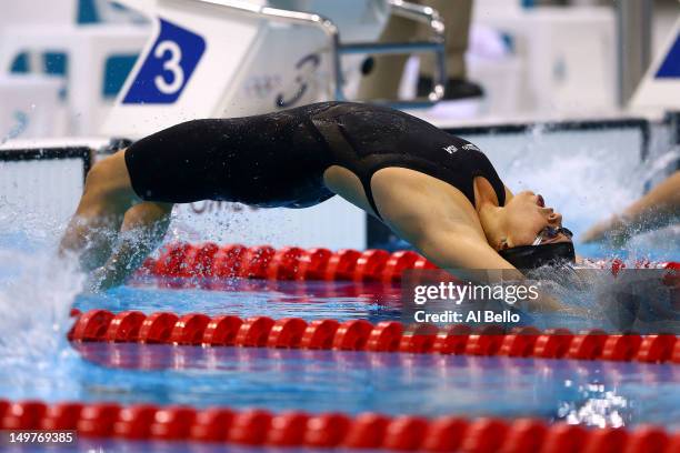 Elizabeth Beisel of the United States starts the Women's 200m Backstroke Final on Day 7 of the London 2012 Olympic Games at the Aquatics Centre on...