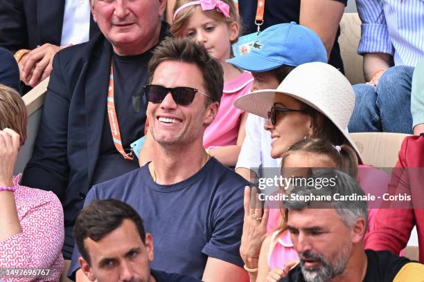 Tom Brady and Jelena Djokovic attend the 2023 French Open at Roland Garros on June 11, 2023 in Paris, France.