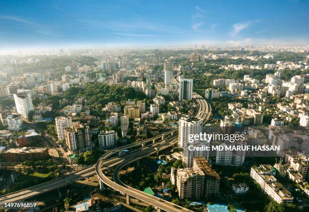 chittagong city skyline. drone view of chittagong city - bangladesh bildbanksfoton och bilder