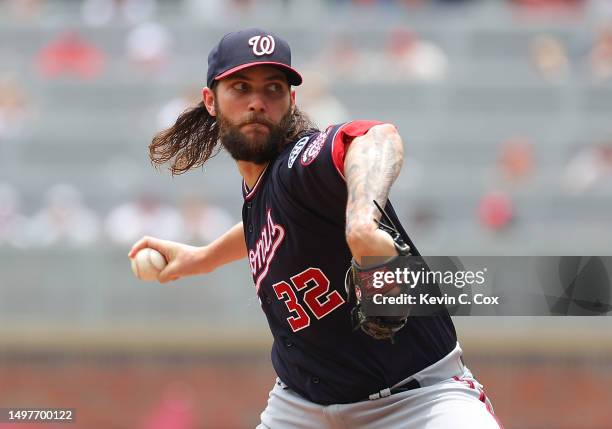 Trevor Williams of the Washington Nationals pitches in the first inning against the Atlanta Braves at Truist Park on June 11, 2023 in Atlanta,...
