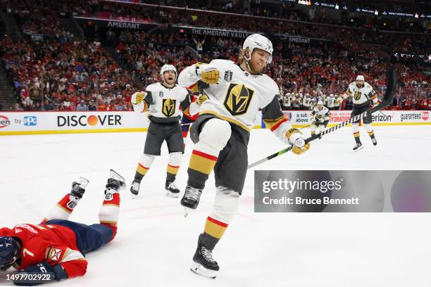 William Karlsson of the Vegas Golden Knights celebrates his goal against the Florida Panthers in Game Four of the 2023 NHL Stanley Cup Final at FLA...