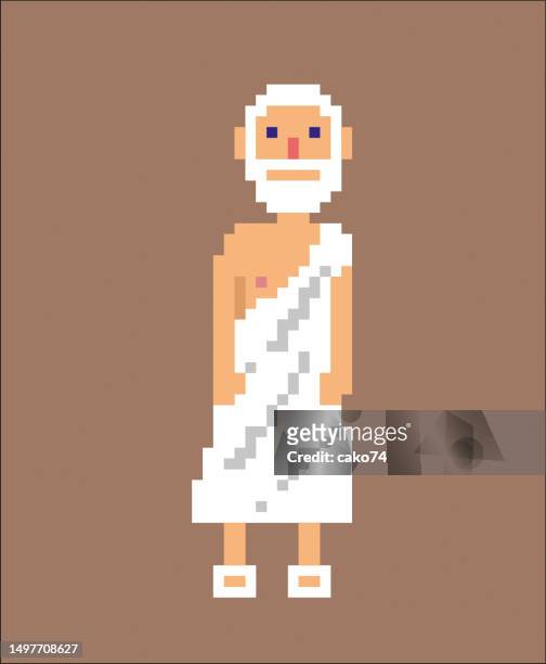 ancient old  greek people pixel style - mosaic greek stock illustrations