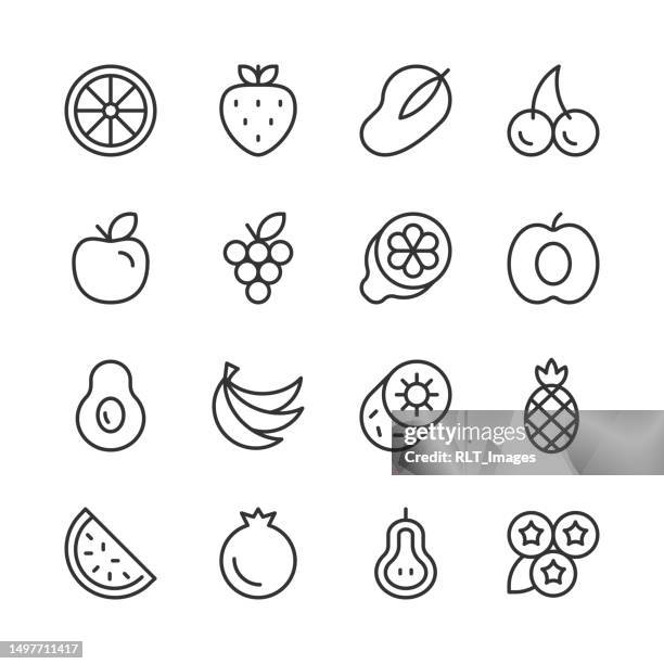 fruit icons — monoline series - avocado slices stock illustrations