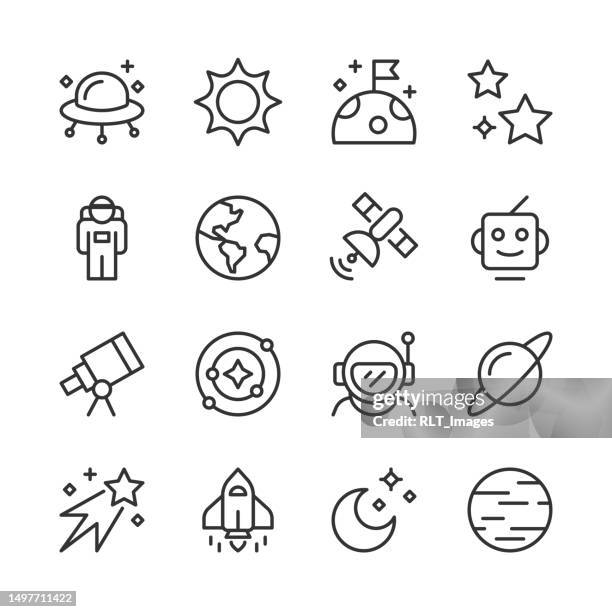 outer space icons — monoline series - space suit icon stock illustrations