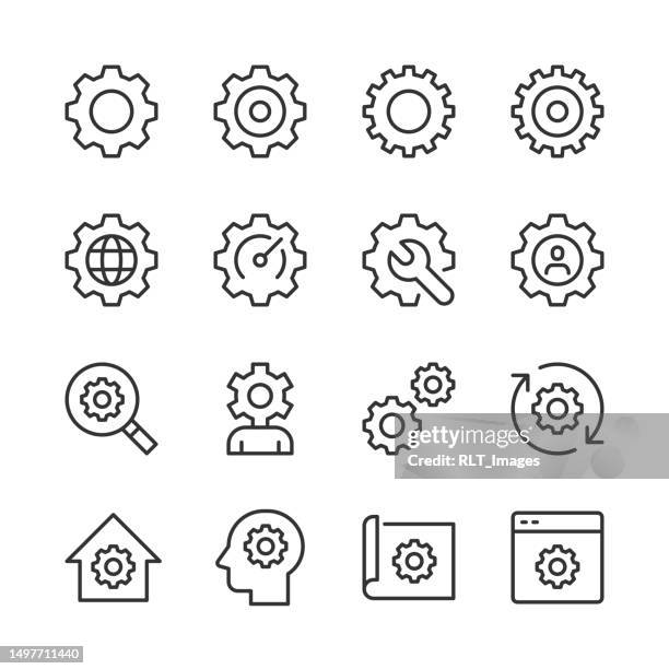 gear icons — monoline series - system configuration stock illustrations