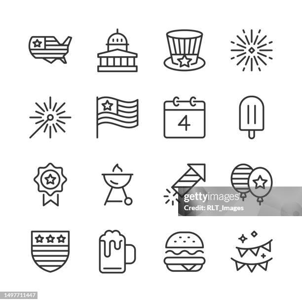 usa & july 4th icons — monoline series - fourth of july icons stock illustrations