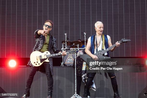 Vivian Campbell and Phil Collen from Def Leppard perform on stage at the Trondheim Rocks Festival 2023 on June 11, 2023 in Trondheim, Norway.